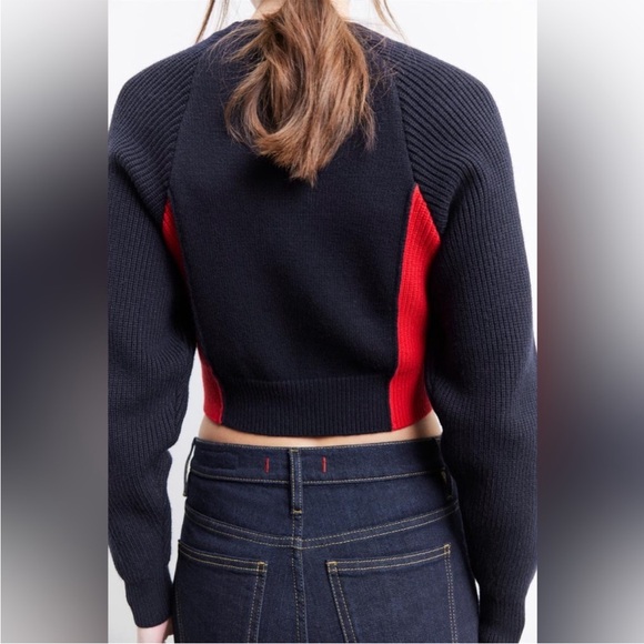 Zara Crop Knit Sweater Navy & Red - Size Medium - Picture 4 of 6
